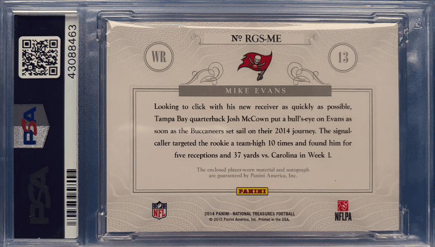 2014 Panini National Treasures Mike Evans RC #RGS-ME Patch Auto — PSA