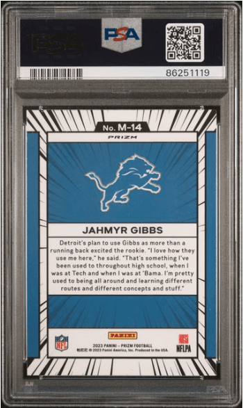 2023 Panini Prizm Jahmyr Gibbs Manga RC #M14 — PSA 10 Gem Mint